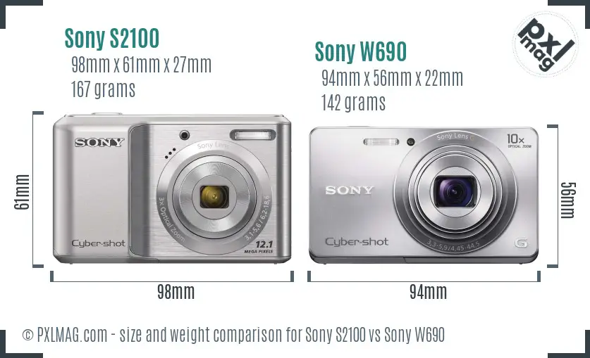 Sony S2100 vs Sony W690 size comparison