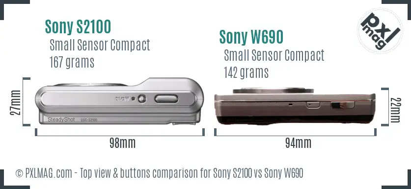 Sony S2100 vs Sony W690 top view buttons comparison