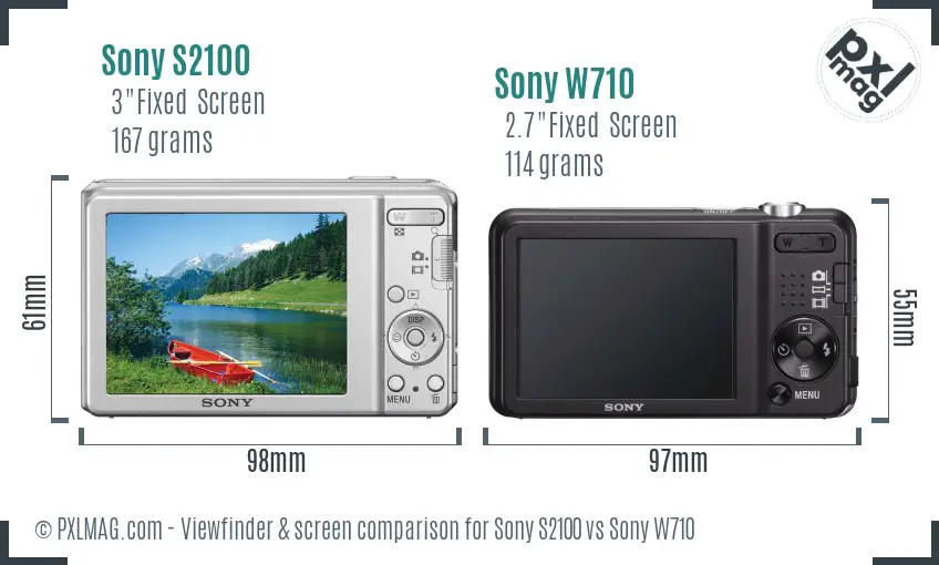 Sony S2100 vs Sony W710 Screen and Viewfinder comparison