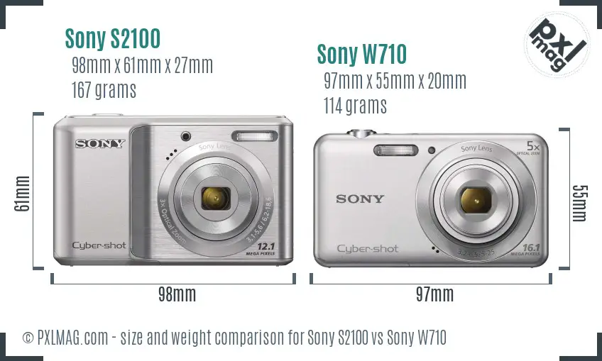Sony S2100 vs Sony W710 size comparison