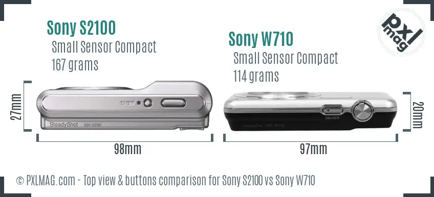 Sony S2100 vs Sony W710 top view buttons comparison