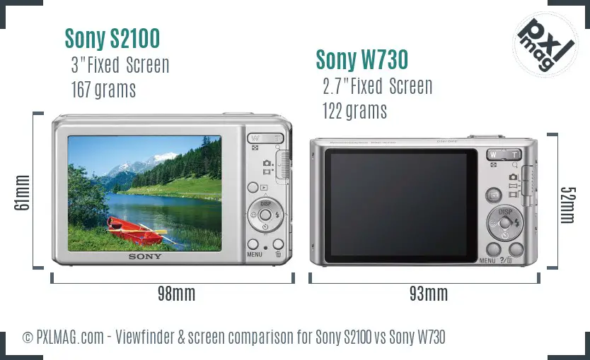 Sony S2100 vs Sony W730 Screen and Viewfinder comparison