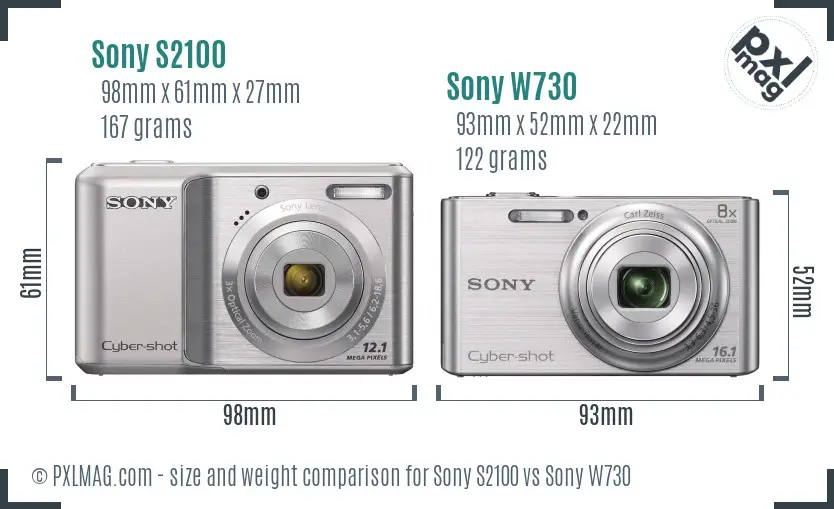 Sony S2100 vs Sony W730 size comparison