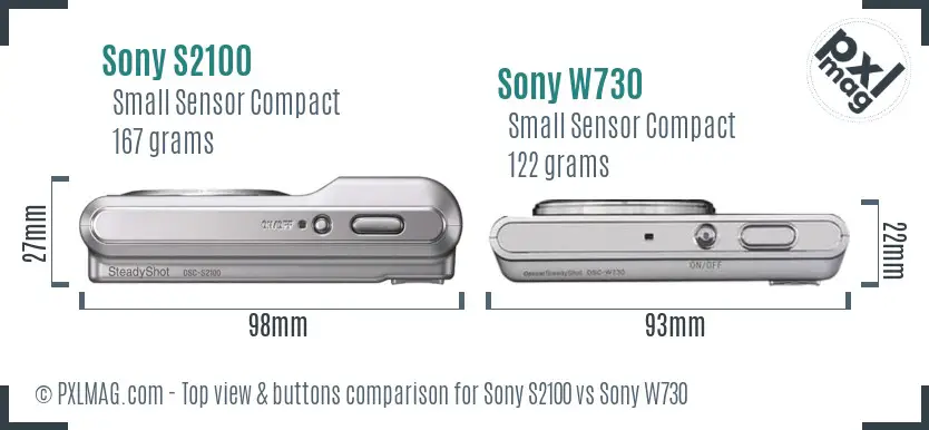 Sony S2100 vs Sony W730 top view buttons comparison