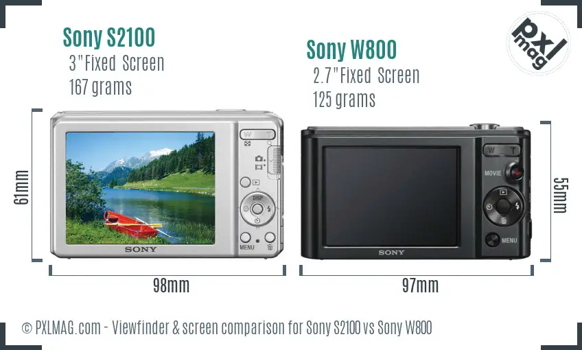 Sony S2100 vs Sony W800 Screen and Viewfinder comparison