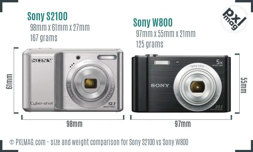 Sony S2100 vs Sony W800 size comparison
