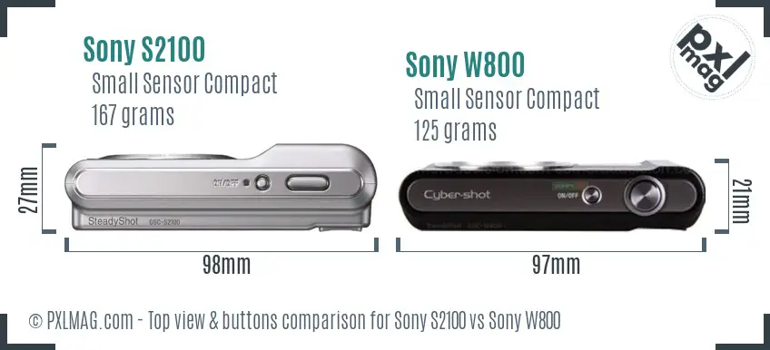 Sony S2100 vs Sony W800 top view buttons comparison