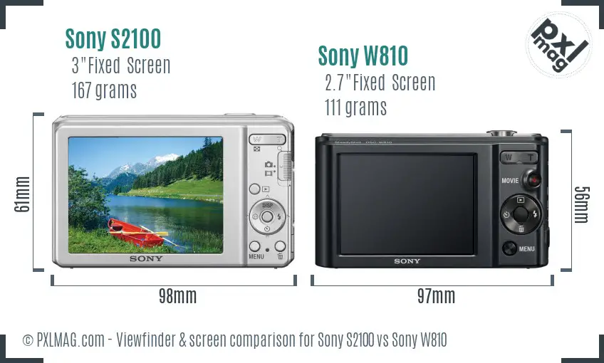 Sony S2100 vs Sony W810 Screen and Viewfinder comparison