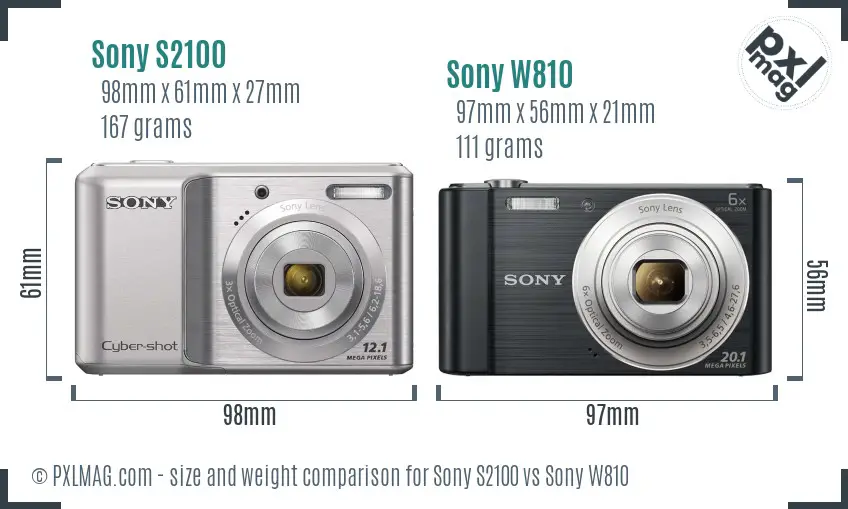 Sony S2100 vs Sony W810 size comparison