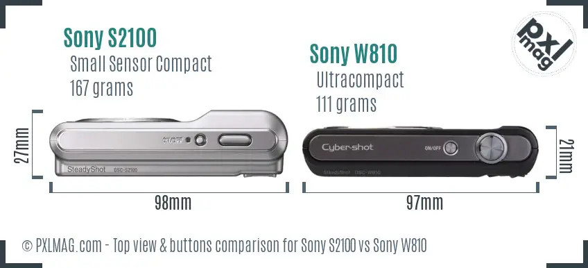 Sony S2100 vs Sony W810 top view buttons comparison