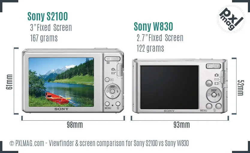 Sony S2100 vs Sony W830 Screen and Viewfinder comparison