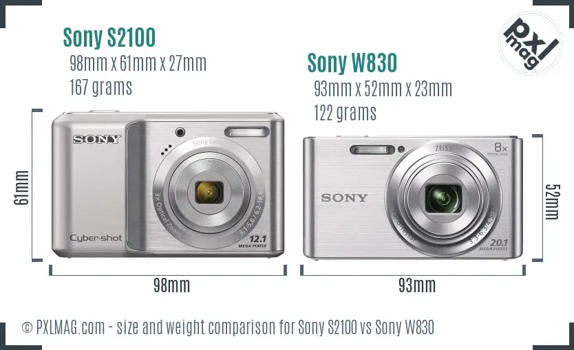 Sony S2100 vs Sony W830 size comparison