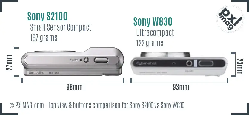 Sony S2100 vs Sony W830 top view buttons comparison