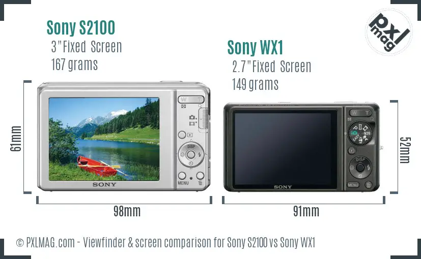 Sony S2100 vs Sony WX1 Screen and Viewfinder comparison