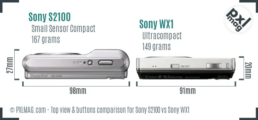 Sony S2100 vs Sony WX1 top view buttons comparison