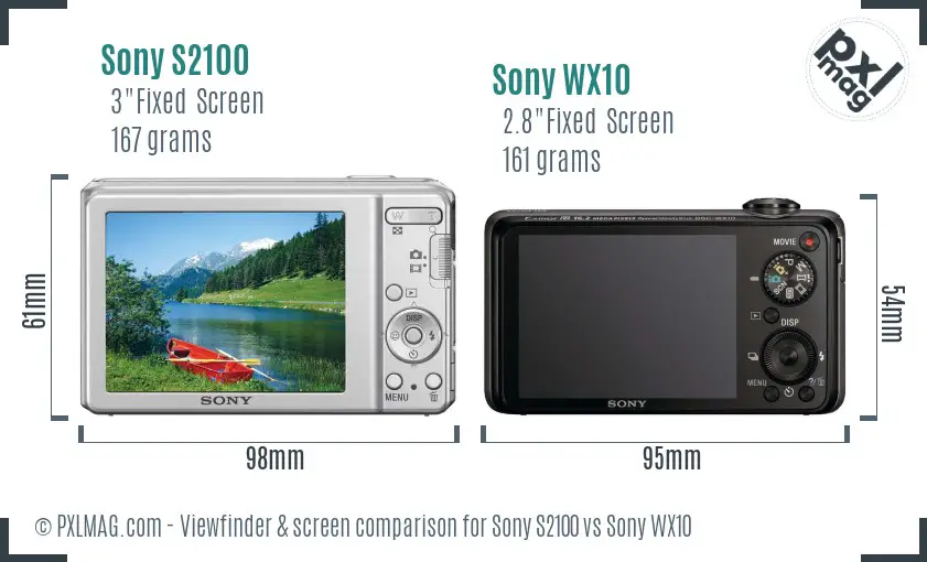 Sony S2100 vs Sony WX10 Screen and Viewfinder comparison