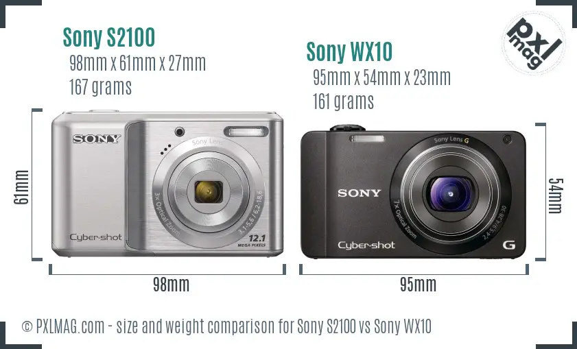 Sony S2100 vs Sony WX10 size comparison