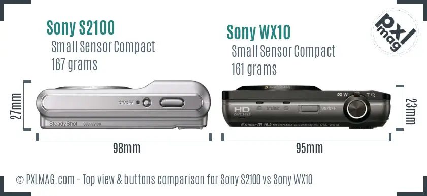 Sony S2100 vs Sony WX10 top view buttons comparison