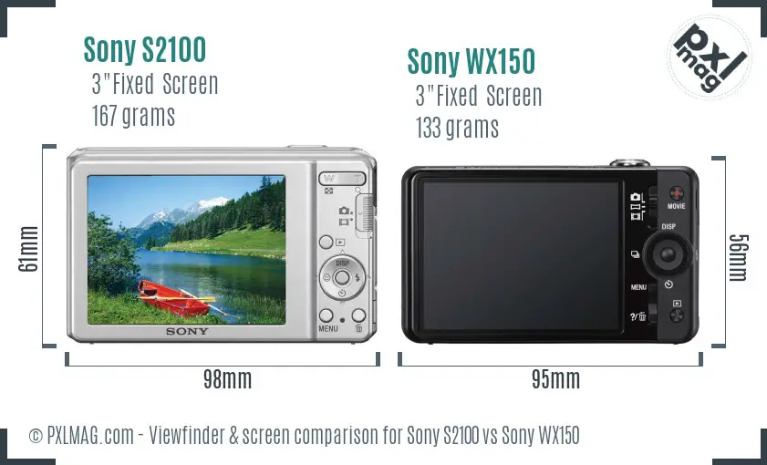 Sony S2100 vs Sony WX150 Screen and Viewfinder comparison