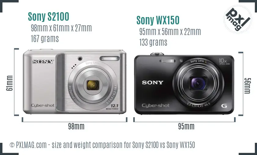 Sony S2100 vs Sony WX150 size comparison