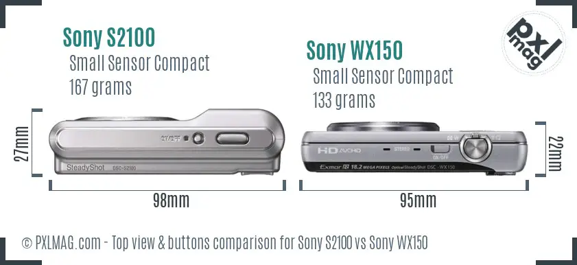 Sony S2100 vs Sony WX150 top view buttons comparison
