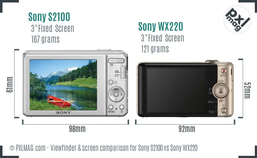 Sony S2100 vs Sony WX220 Screen and Viewfinder comparison