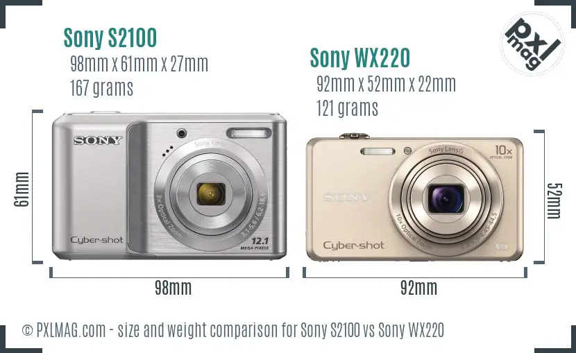 Sony S2100 vs Sony WX220 size comparison