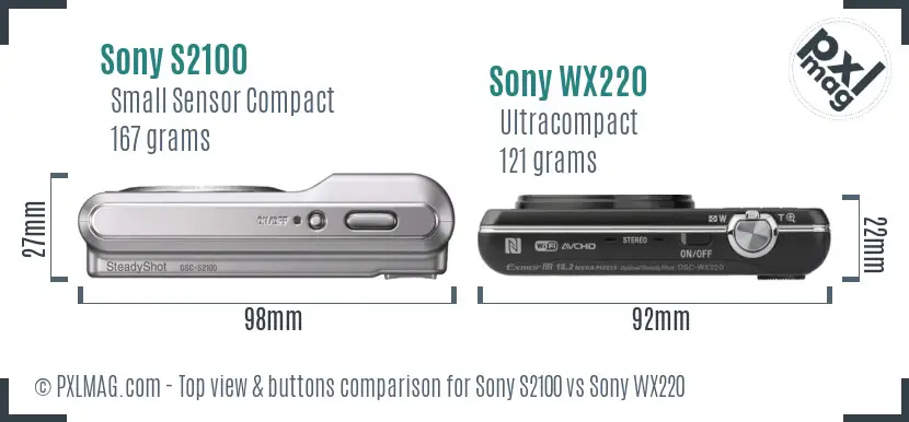 Sony S2100 vs Sony WX220 top view buttons comparison