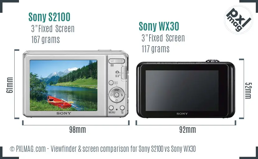 Sony S2100 vs Sony WX30 Screen and Viewfinder comparison