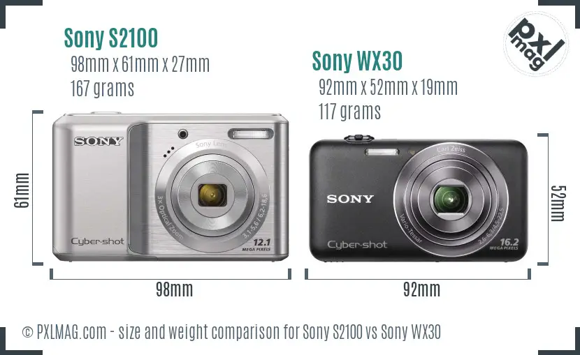 Sony S2100 vs Sony WX30 size comparison