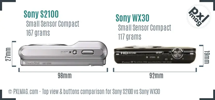 Sony S2100 vs Sony WX30 top view buttons comparison