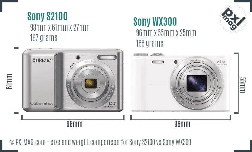 Sony S2100 vs Sony WX300 size comparison
