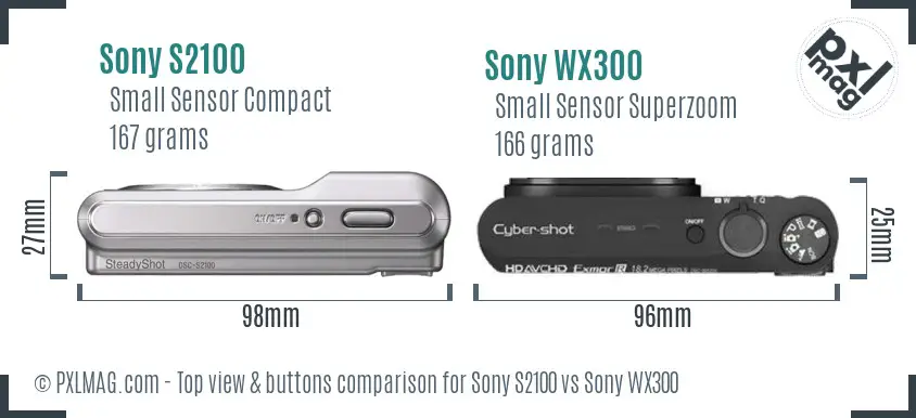 Sony S2100 vs Sony WX300 top view buttons comparison
