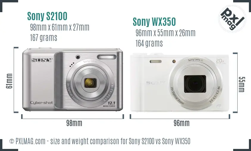 Sony S2100 vs Sony WX350 size comparison