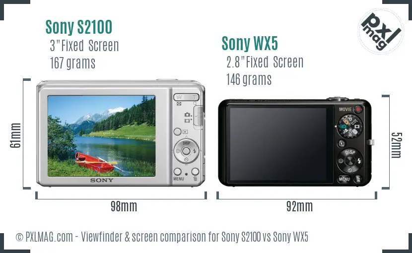 Sony S2100 vs Sony WX5 Screen and Viewfinder comparison