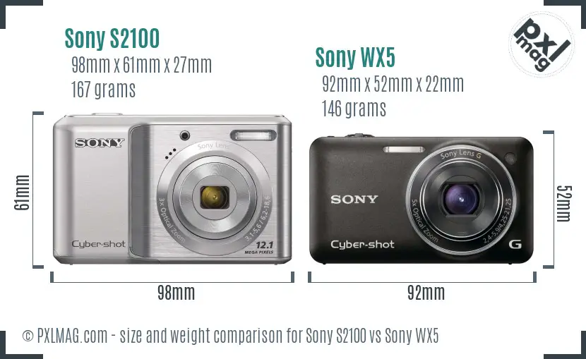 Sony S2100 vs Sony WX5 size comparison