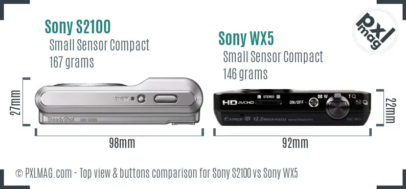 Sony S2100 vs Sony WX5 top view buttons comparison