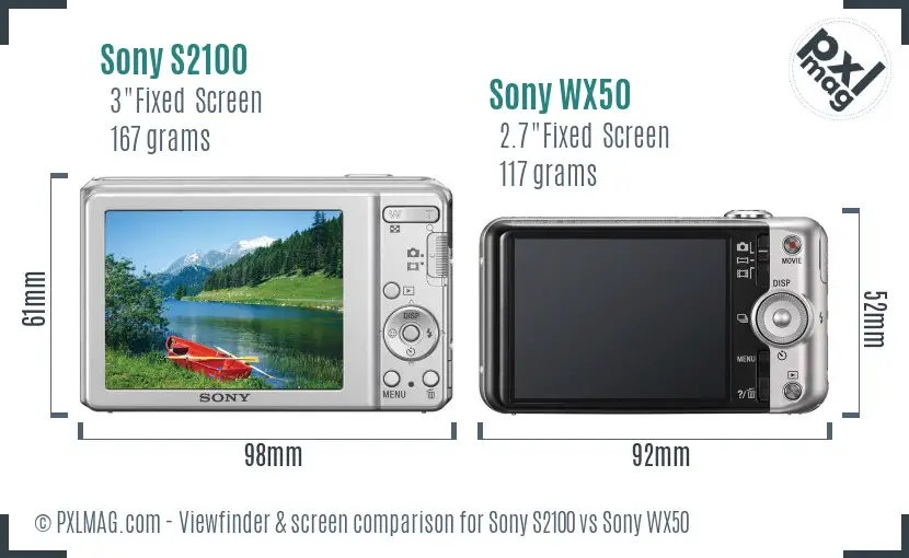 Sony S2100 vs Sony WX50 Screen and Viewfinder comparison