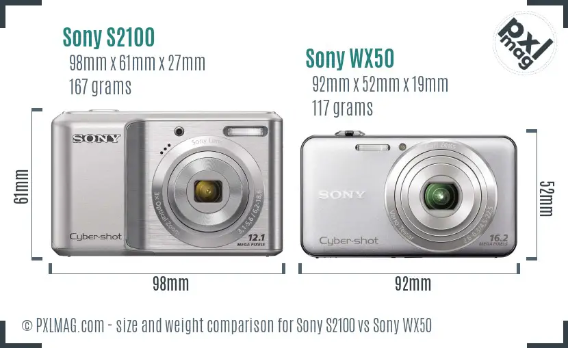 Sony S2100 vs Sony WX50 size comparison
