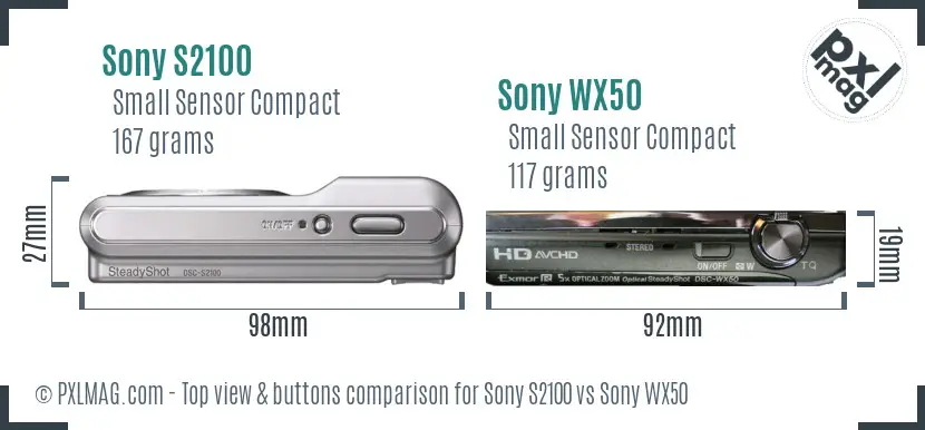 Sony S2100 vs Sony WX50 top view buttons comparison