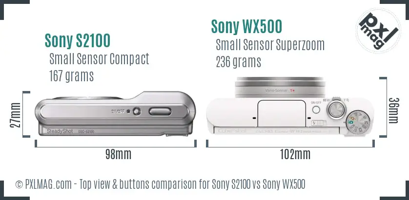 Sony S2100 vs Sony WX500 top view buttons comparison