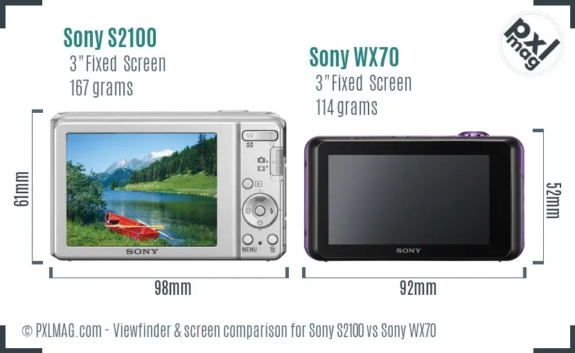Sony S2100 vs Sony WX70 Screen and Viewfinder comparison