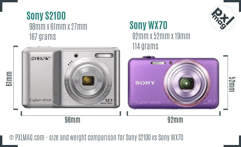 Sony S2100 vs Sony WX70 size comparison