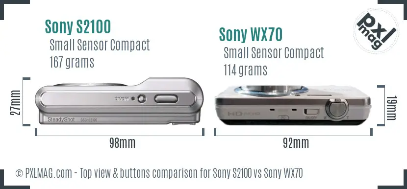 Sony S2100 vs Sony WX70 top view buttons comparison