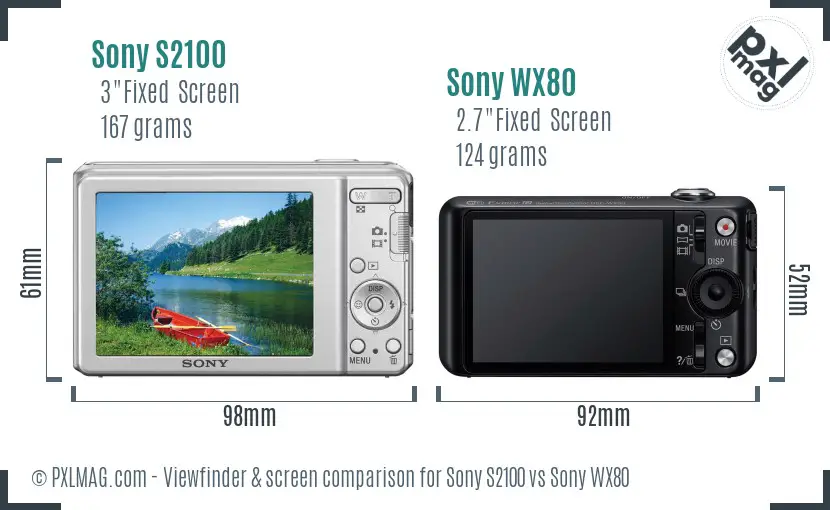 Sony S2100 vs Sony WX80 Screen and Viewfinder comparison