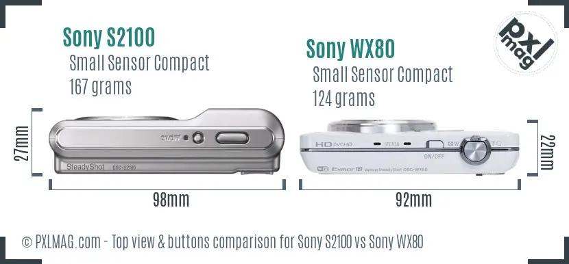 Sony S2100 vs Sony WX80 top view buttons comparison