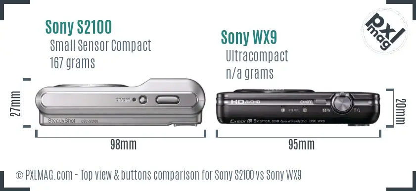 Sony S2100 vs Sony WX9 top view buttons comparison