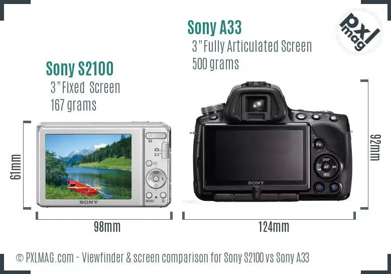 Sony S2100 vs Sony A33 Screen and Viewfinder comparison