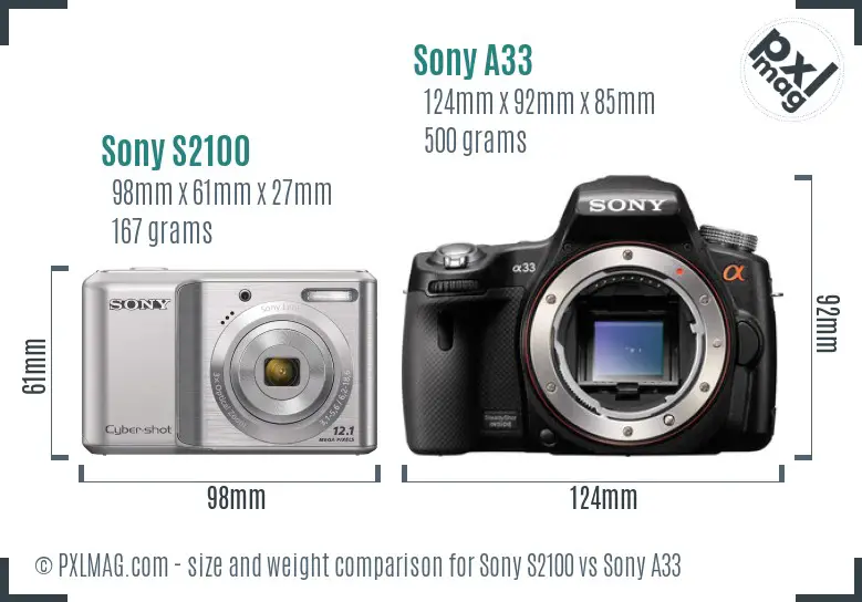 Sony S2100 vs Sony A33 size comparison