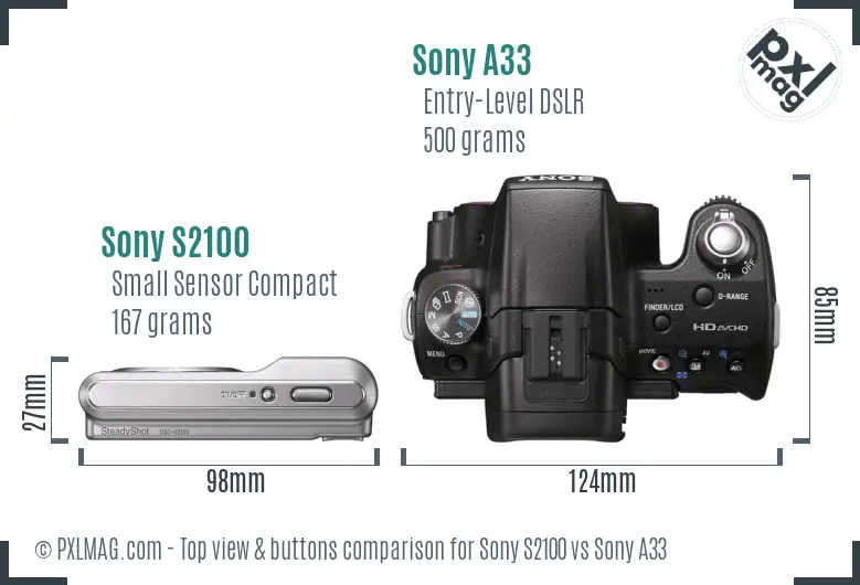 Sony S2100 vs Sony A33 top view buttons comparison